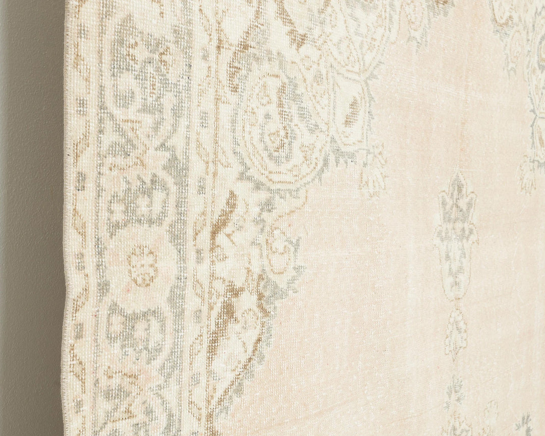 Beige Turkish Oushak Rug 6'7" x 10'6" Hand-Knotted | No. VR95180
