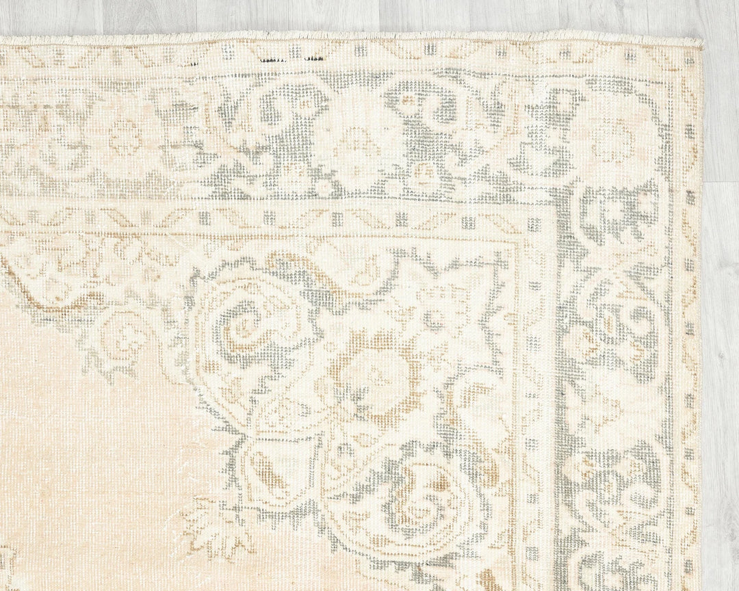 Beige Turkish Oushak Rug 6'7" x 10'6" Hand-Knotted | No. VR95180