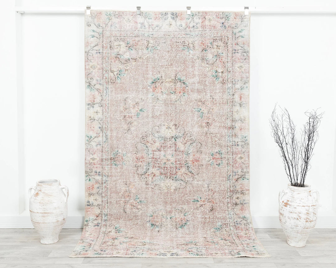Pink Turkish Oushak Rug 5'1" x 8'6" Hand-Knotted