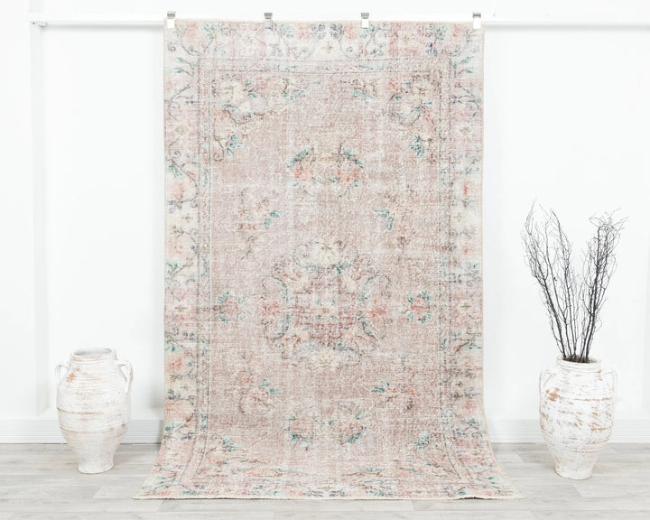 Pink Turkish Oushak Rug 5'1" x 8'6" Hand-Knotted