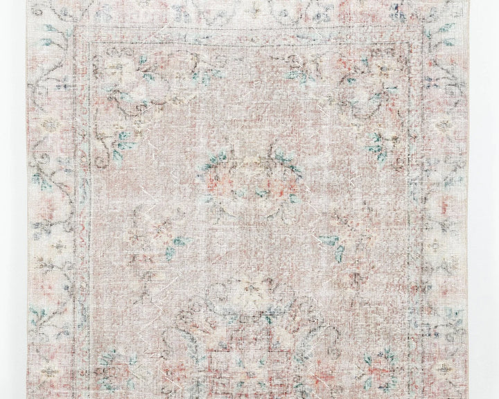 Pink Turkish Oushak Rug 5'1" x 8'6" Hand-Knotted detail
