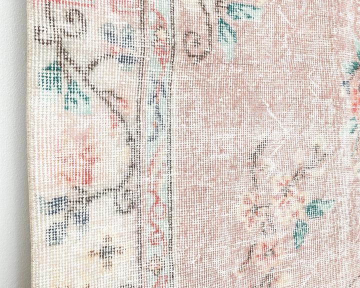 Pink Turkish Oushak Rug 5'1" x 8'6" Hand-Knotted close-up