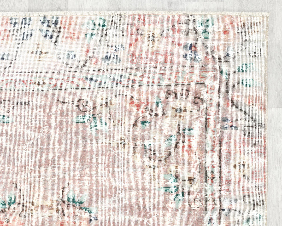 Pink Turkish Oushak Rug 5'1" x 8'6" Hand-Knotted pattern