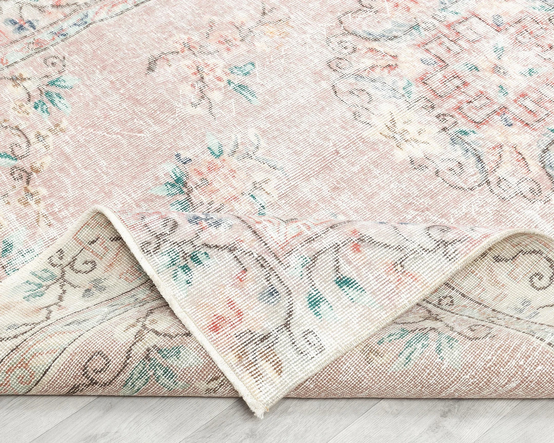 Pink Turkish Oushak Rug 5'1" x 8'6" Hand-Knotted field