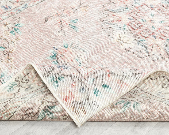 Pink Turkish Oushak Rug 5'1" x 8'6" Hand-Knotted field