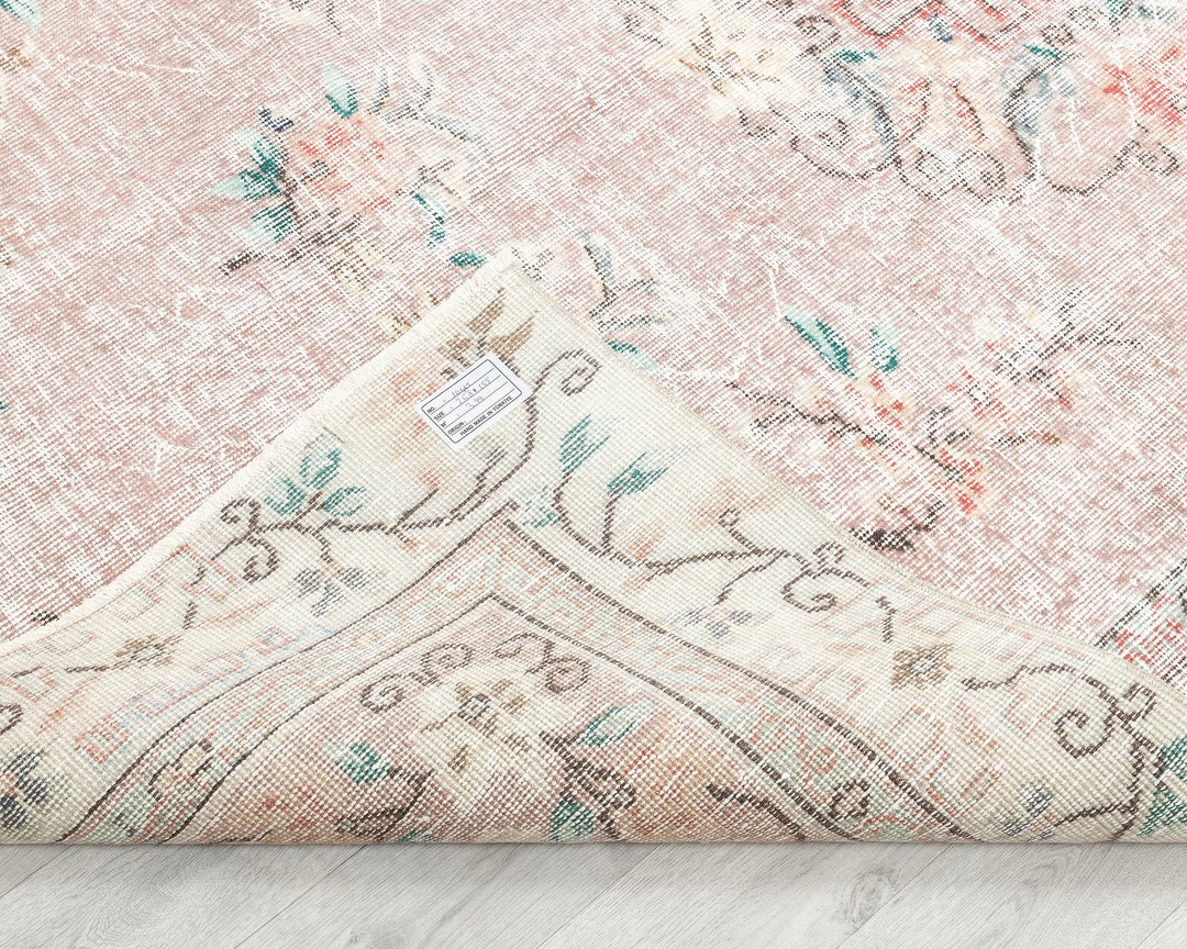 Pink Turkish Oushak Rug 5'1" x 8'6" Hand-Knotted texture