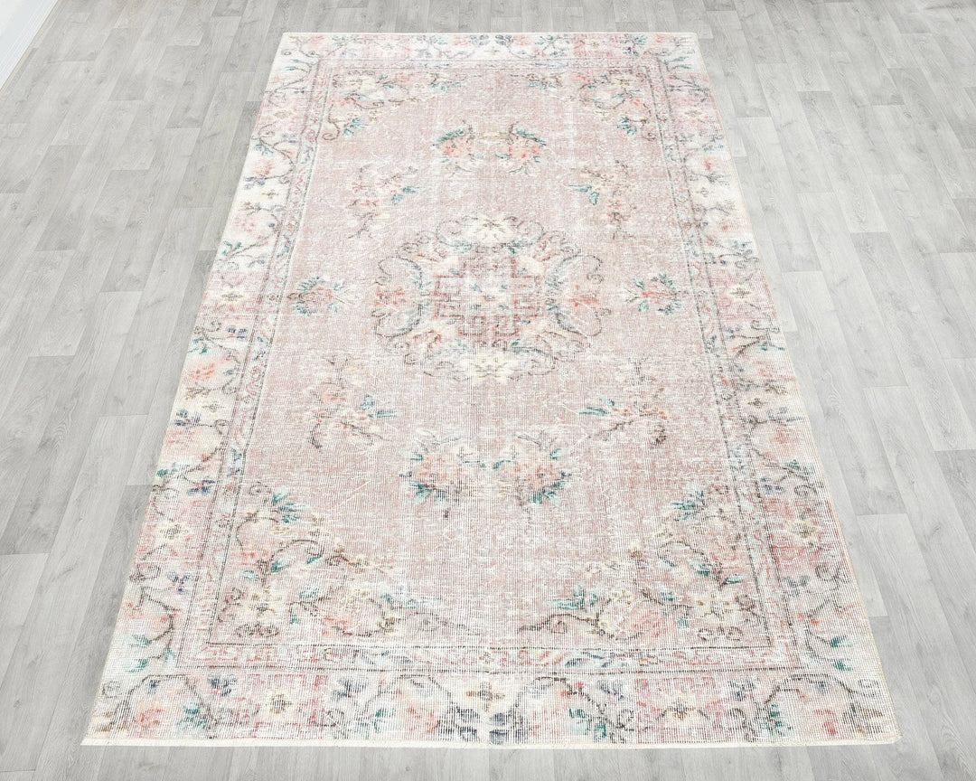 Pink Turkish Oushak Rug 5'1" x 8'6" Hand-Knotted reverse