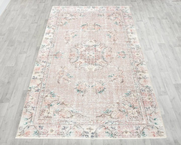 Pink Turkish Oushak Rug 5'1" x 8'6" Hand-Knotted reverse