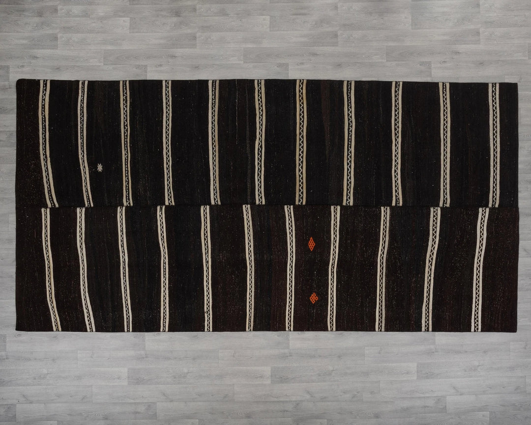 Brown Turkish Kilim Rug 6' x 12' Flat-Weave view 9