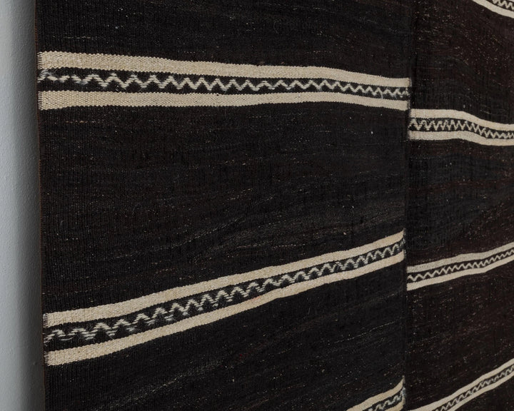 Brown Turkish Kilim Rug 6' x 12' Flat-Weave close-up
