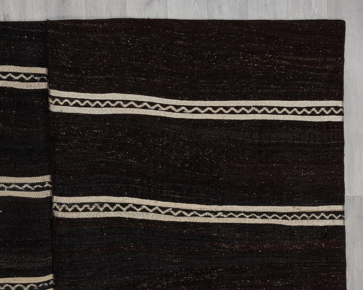 Brown Turkish Kilim Rug 6' x 12' Flat-Weave pattern
