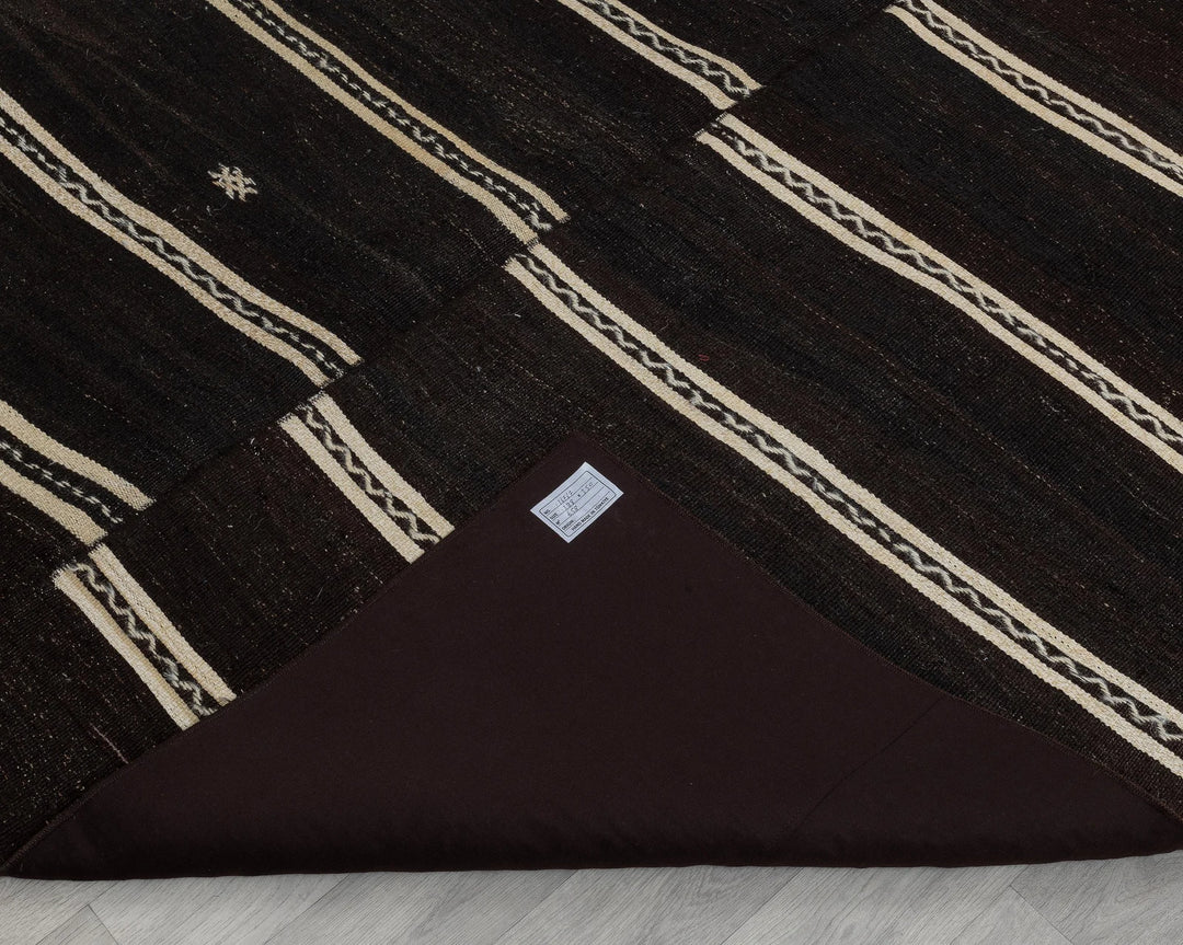 Brown Turkish Kilim Rug 6' x 12' Flat-Weave field
