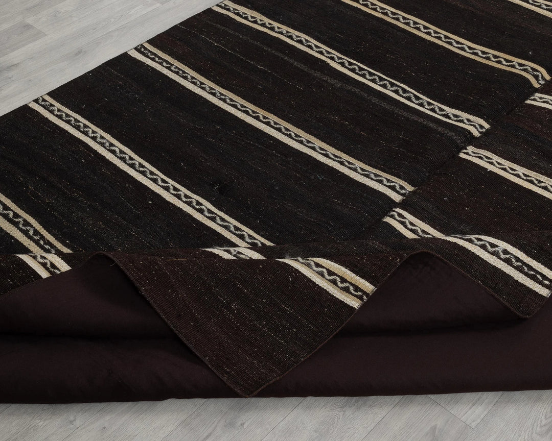 Brown Turkish Kilim Rug 6' x 12' Flat-Weave texture
