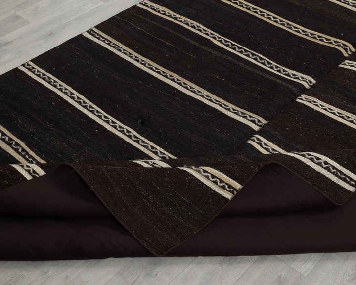 Brown Turkish Kilim Rug 6' x 12' Flat-Weave texture