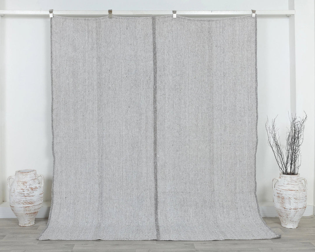 Ivory Turkish Kilim Rug 7' x 8' Flat-Weave