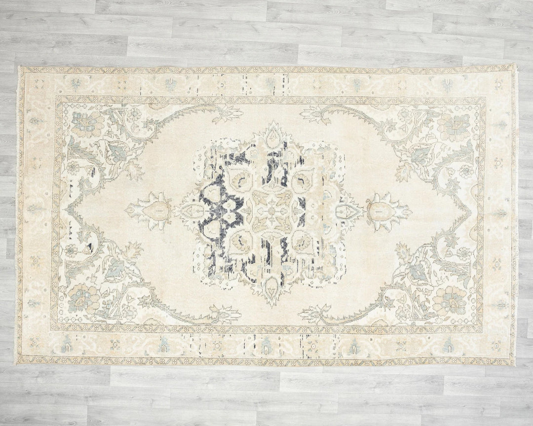 Beige Turkish Oushak Rug 6'1" x 9'10" Hand-Knotted view 9