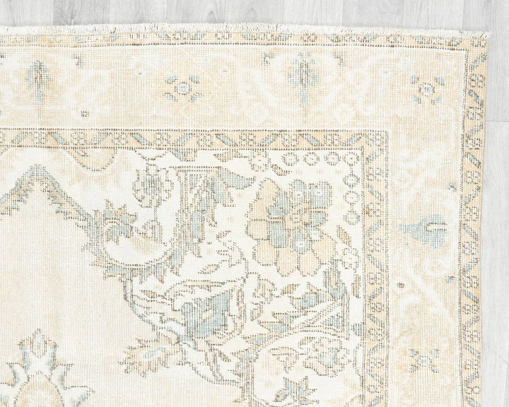 Beige Turkish Oushak Rug 6'1" x 9'10" Hand-Knotted pattern