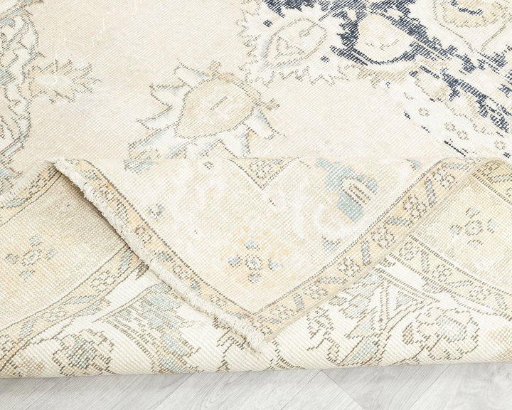 Beige Turkish Oushak Rug 6'1" x 9'10" Hand-Knotted field