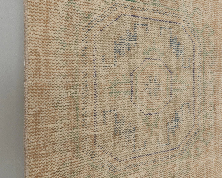 Blue Turkish Oushak Rug 2'7" x 11'4" Hand-Knotted close-up