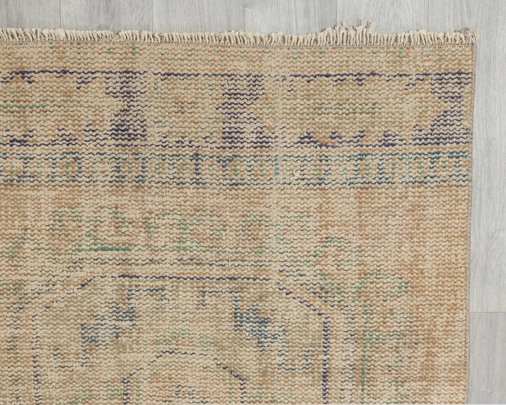 Blue Turkish Oushak Rug 2'7" x 11'4" Hand-Knotted pattern
