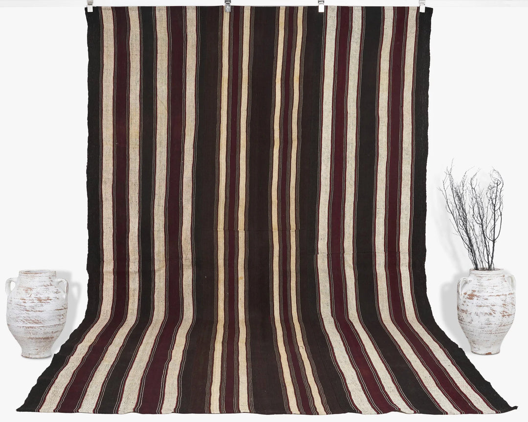 Brown Turkish Kilim Rug 7' 3" x 10' 11" Flat-Weave