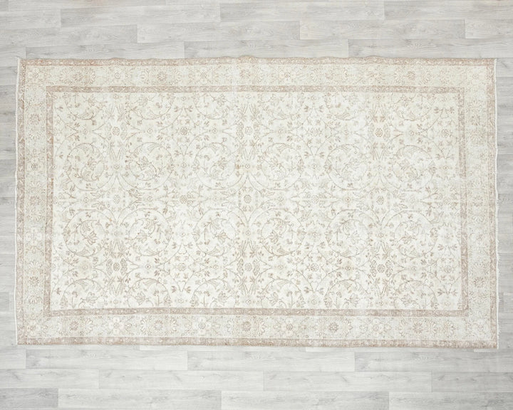 Beige Turkish Oushak Rug 6'1" x 9'7" Hand-Knotted | No. VR96176