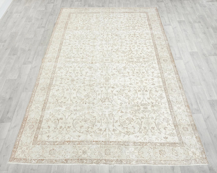 Beige Turkish Oushak Rug 6'1" x 9'7" Hand-Knotted | No. VR96176