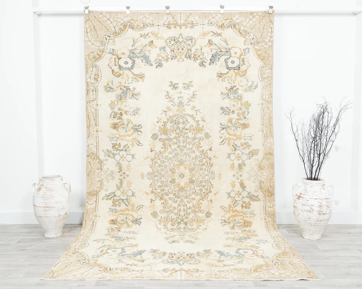 Beige Turkish Oushak Rug 5' 11" x 10' Hand-Knotted | No. VR96332