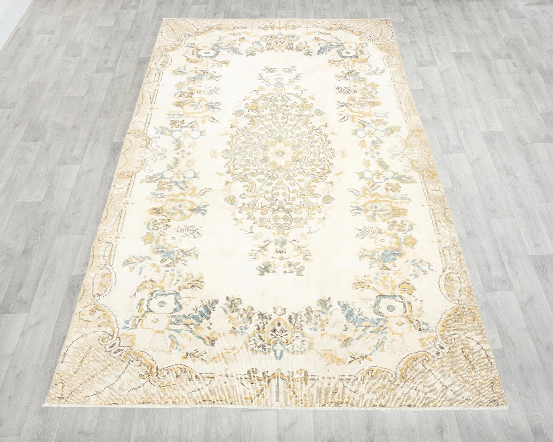 Beige Turkish Oushak Rug 5' 11" x 10' Hand-Knotted | No. VR96332
