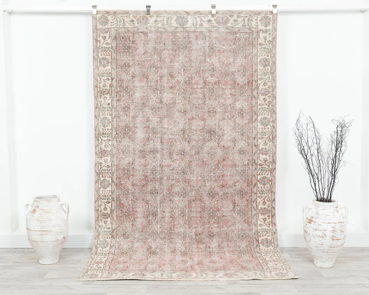 Pink Turkish Oushak Rug 8'8" x 5'1" Hand-Knotted | No. VR96414