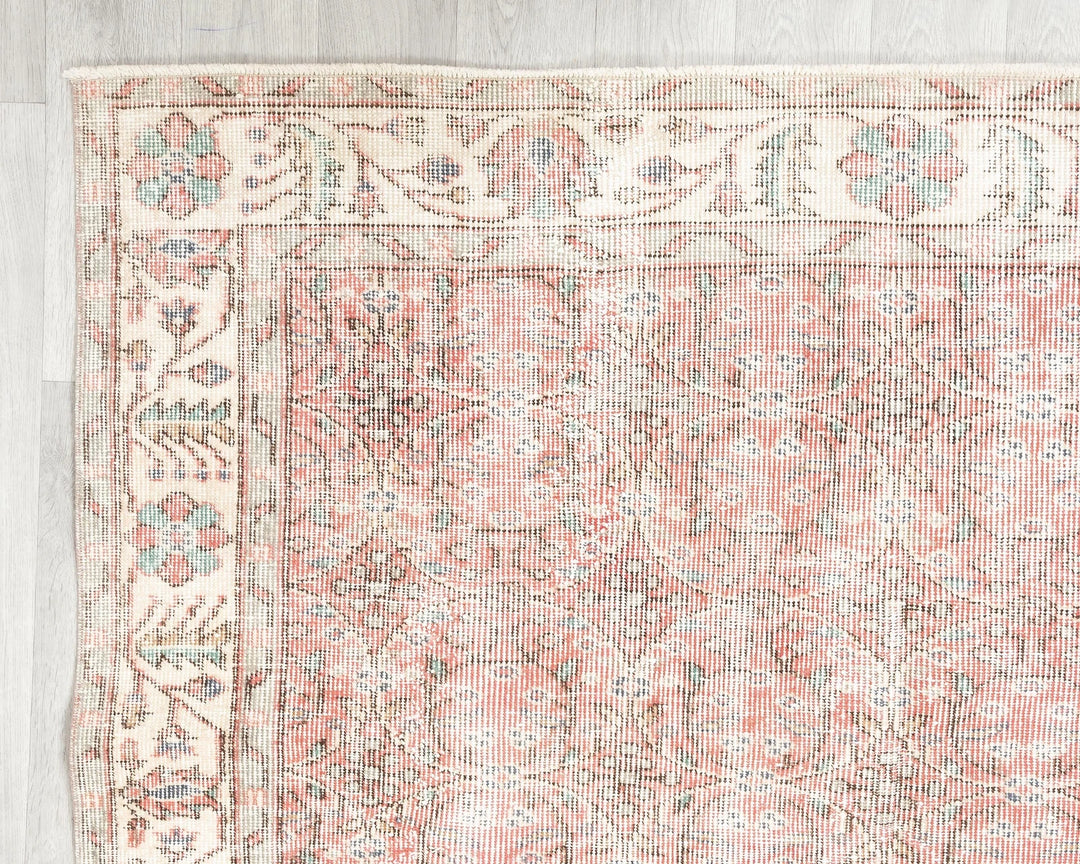 Pink Turkish Oushak Rug 8'8" x 5'1" Hand-Knotted | No. VR96414