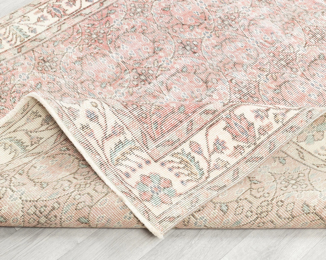 Pink Turkish Oushak Rug 8'8" x 5'1" Hand-Knotted | No. VR96414