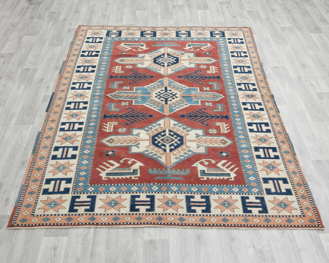 Red Turkish Oushak Rug 5'5" x 7' Hand-Knotted | No. VR96845