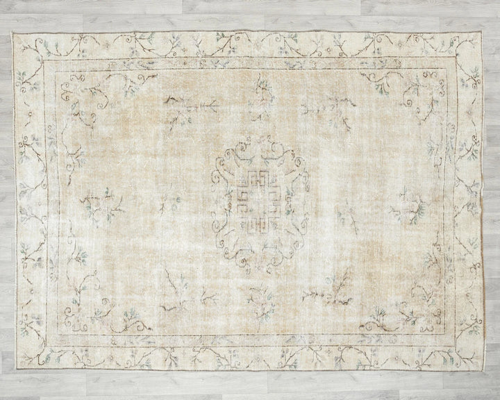 Beige Turkish Oushak Rug 6' x 8' 6" Hand-Knotted | No. VR97045