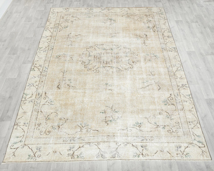 Beige Turkish Oushak Rug 6' x 8' 6" Hand-Knotted | No. VR97045