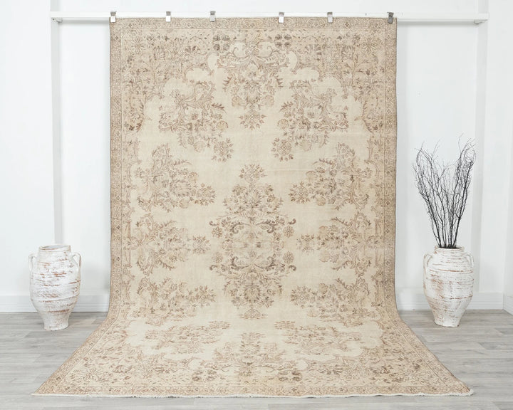 Beige Turkish Oushak Rug 6'8" x 10'7" Hand-Knotted | No. VR97161