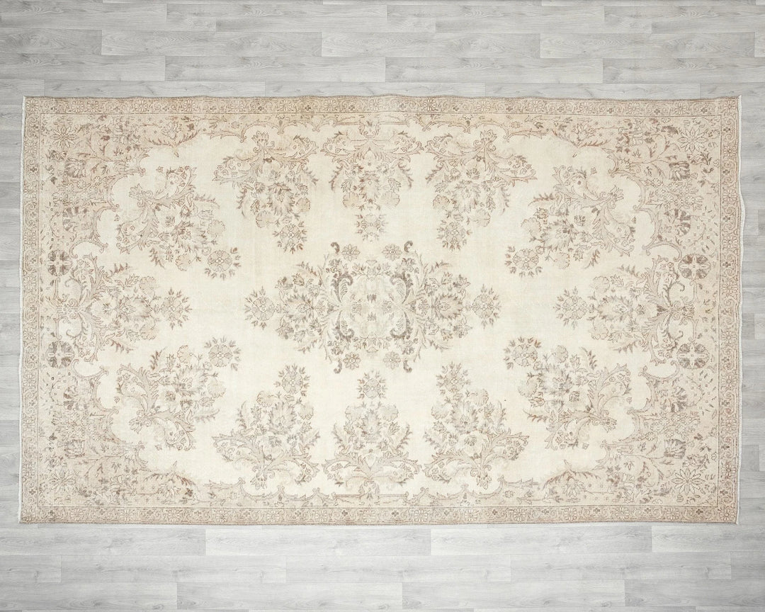 Beige Turkish Oushak Rug 6'8" x 10'7" Hand-Knotted | No. VR97161