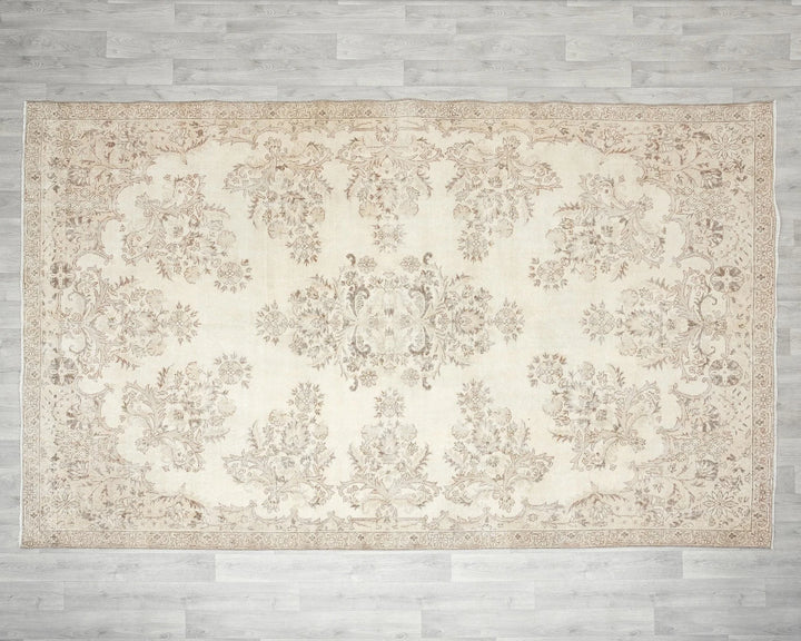 Beige Turkish Oushak Rug 6'8" x 10'7" Hand-Knotted | No. VR97161