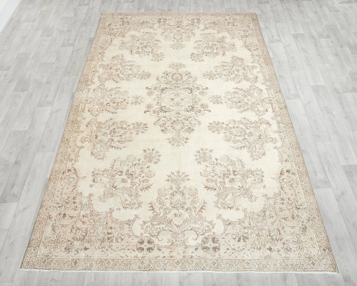 Beige Turkish Oushak Rug 6'8" x 10'7" Hand-Knotted | No. VR97161