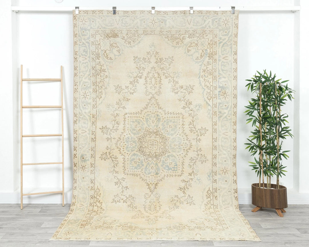 Beige Turkish Oushak Rug 5' 8" x 9' 10" Hand-Knotted