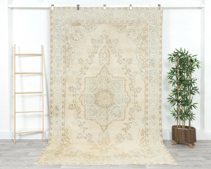 Beige Turkish Oushak Rug 5' 8" x 9' 10" Hand-Knotted