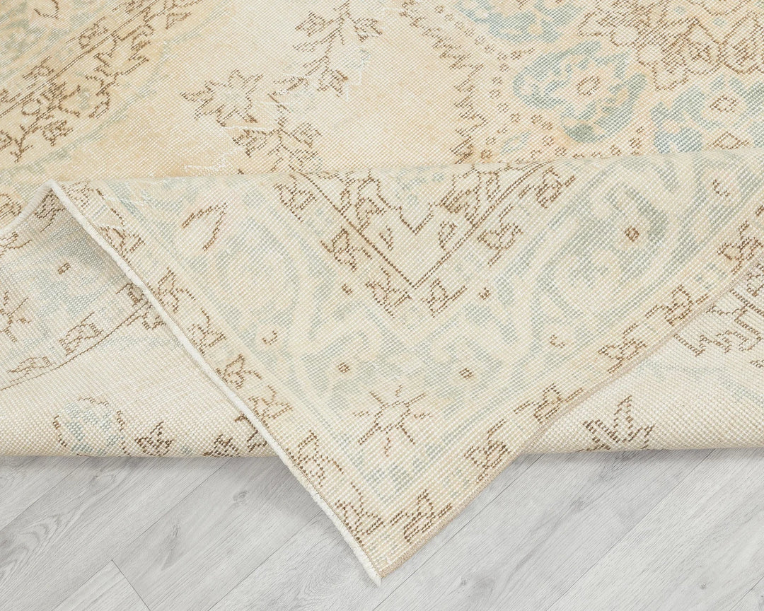 Beige Turkish Oushak Rug 5' 8" x 9' 10" Hand-Knotted field
