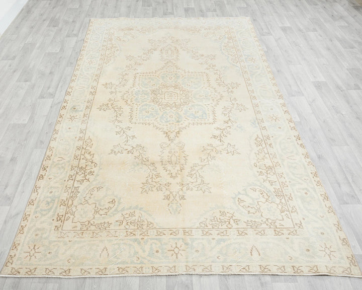 Beige Turkish Oushak Rug 5' 8" x 9' 10" Hand-Knotted reverse