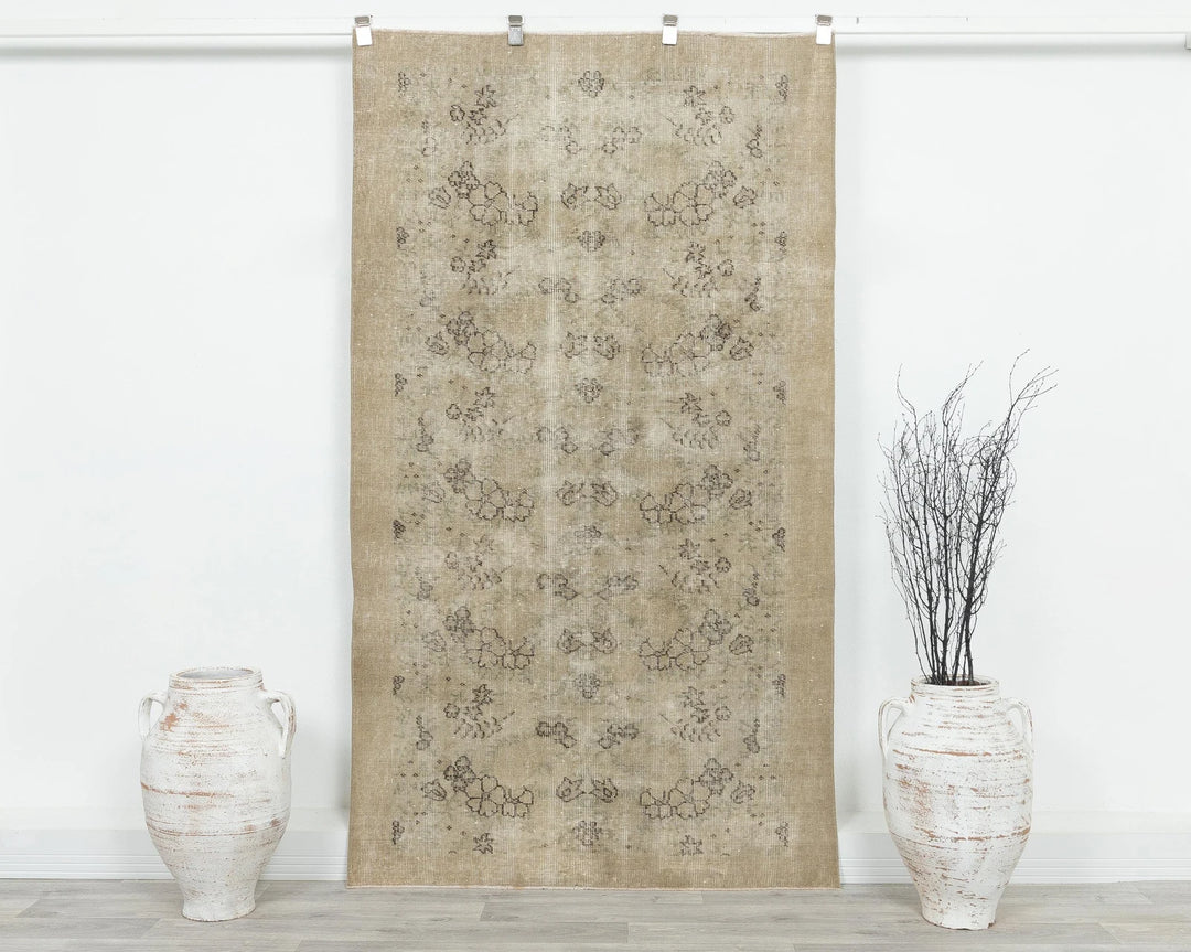 Beige Turkish Oushak Rug 6'8" x 3'9" Hand-Knotted | No. VR97662