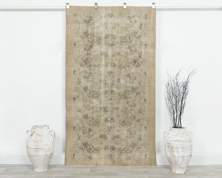 Beige Turkish Oushak Rug 6'8" x 3'9" Hand-Knotted | No. VR97662