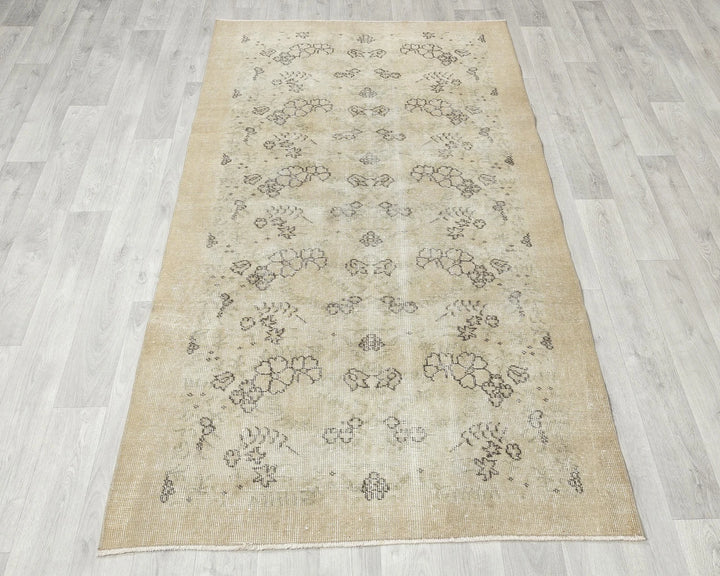 Beige Turkish Oushak Rug 6'8" x 3'9" Hand-Knotted | No. VR97662