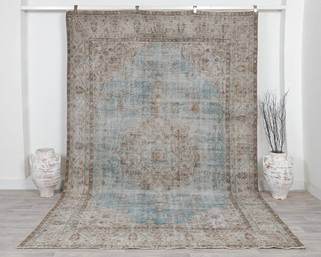 Blue Turkish Oushak Rug 7' 3" x 10' 8" Hand-Knotted | No. VR97695