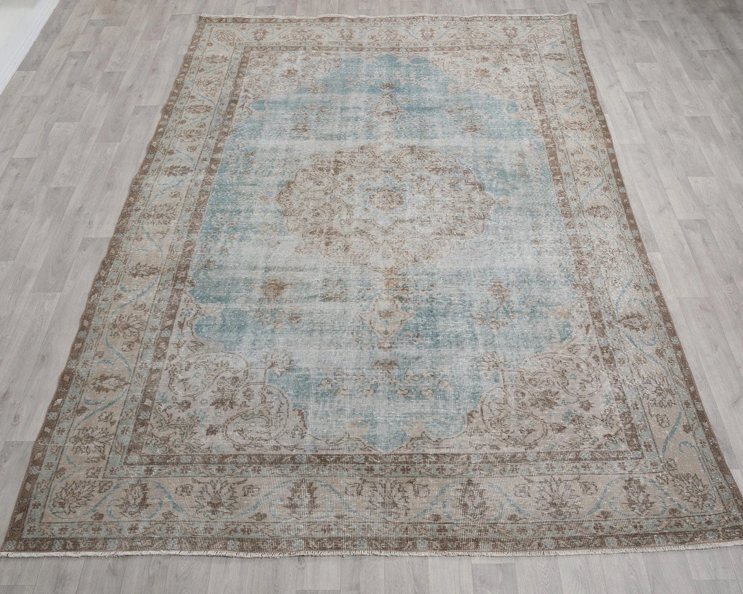 Blue Turkish Oushak Rug 7' 3" x 10' 8" Hand-Knotted | No. VR97695