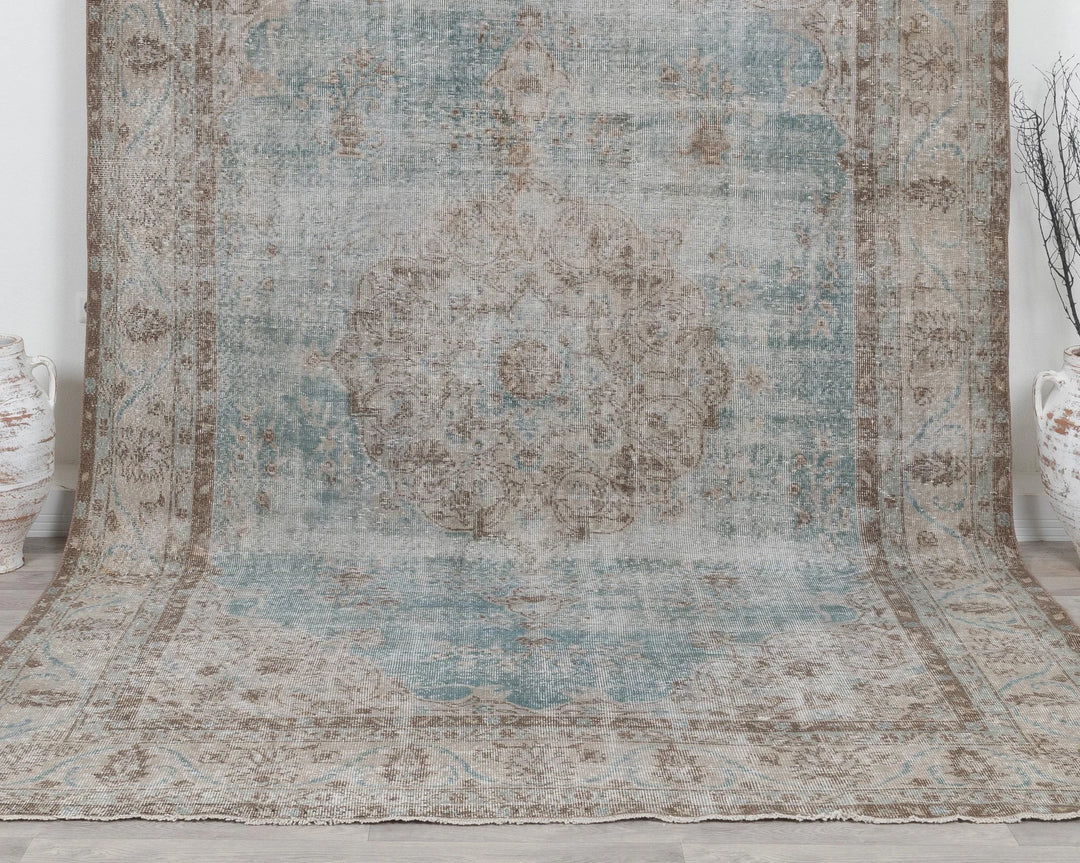 Blue Turkish Oushak Rug 7' 3" x 10' 8" Hand-Knotted | No. VR97695
