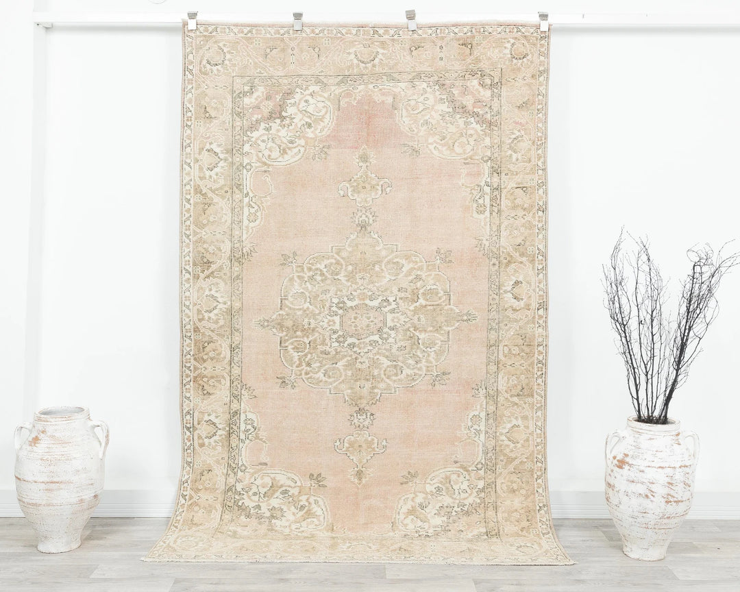 Beige Turkish Oushak Rug 5' 1" x 7' 11" Hand-Knotted | No. VR97934